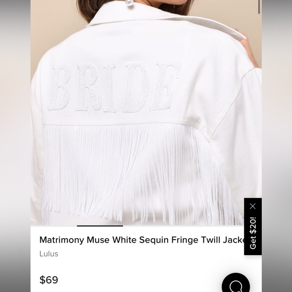 Lulus Matrimony Muse White Sequin Fringe Twill Jacket NWT - Picture 2 of 6